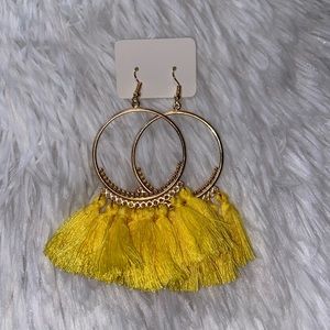 Yellow Hoop Bohemian Tassel Earrings